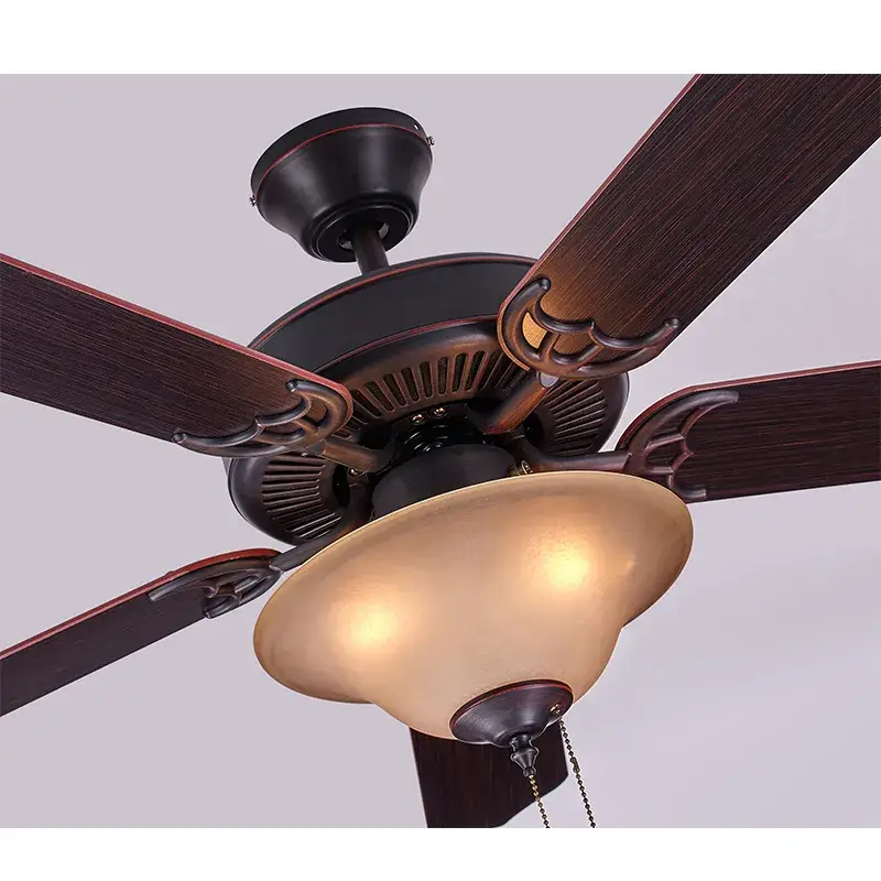 52 Quạt trần cổ điển 5 cánh có đèn LED và điều khiển từ xa cho không gian nội thất