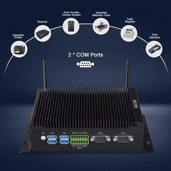 Máy tính không quạt chất lượng từ nhà sản xuất OEM Hystou H6 Core I5 3display Gpio RS232 Mini PC công nghiệp nhúng