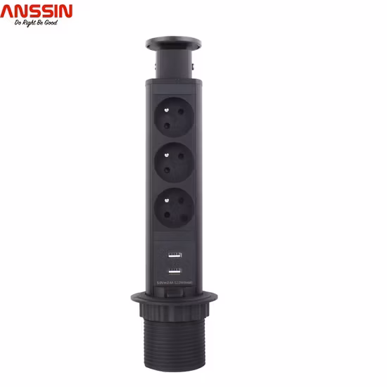Bảng điện Escamotable 3 Ổ cắm và 2 Cổng USB màu Đen có đường kính 60 mm