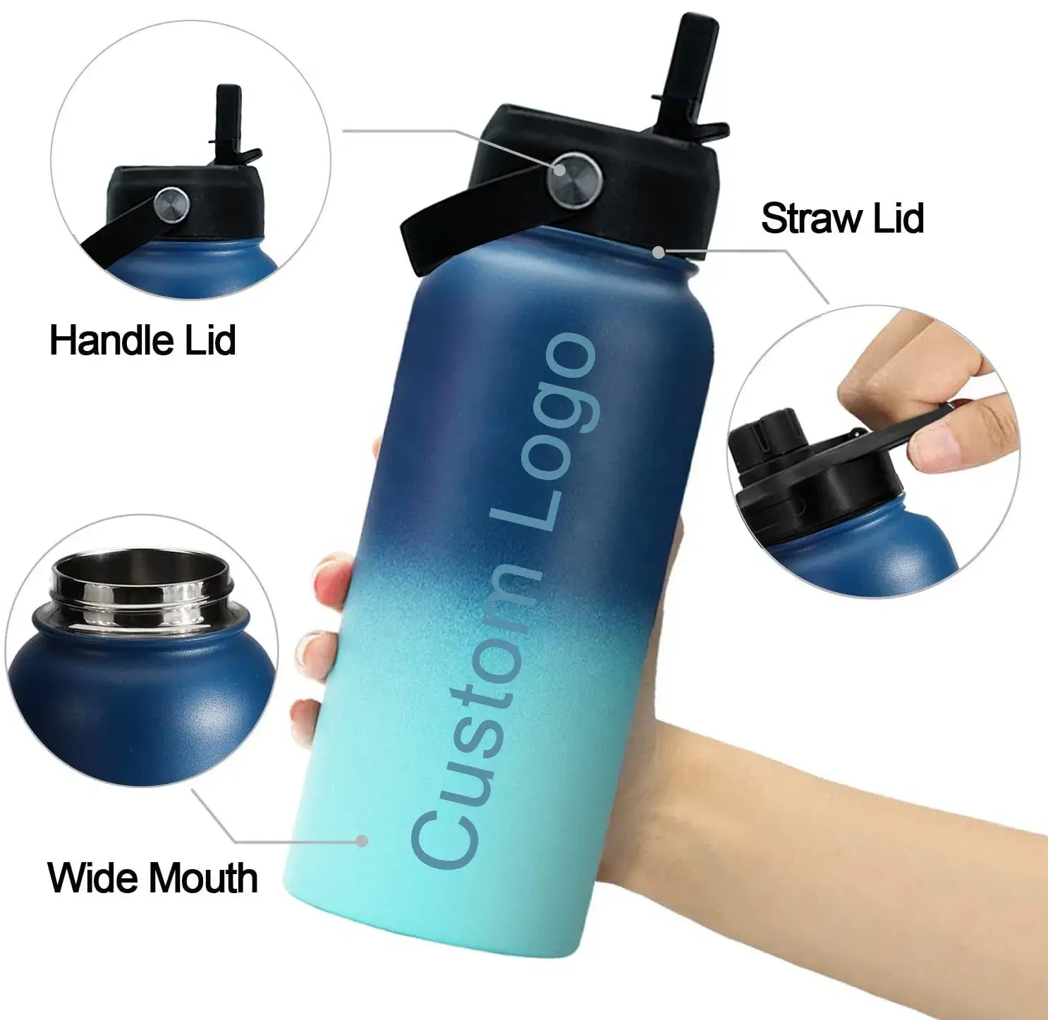 Bình chân không cách nhiệt hai lớp, dung tích 800/1000/1200ml, thiết kế miệng rộng