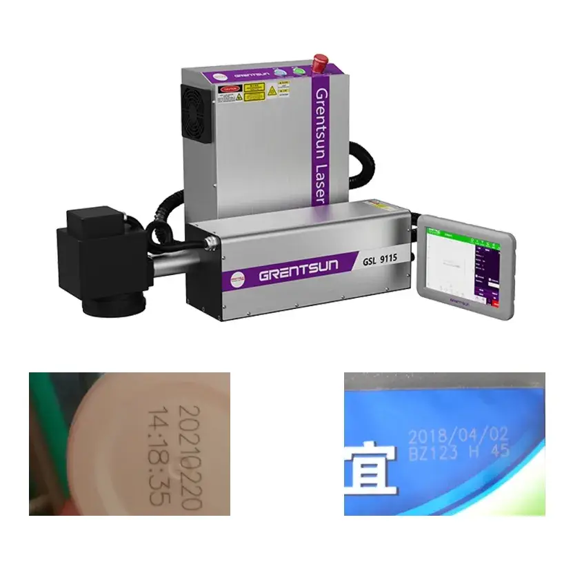 Máy mã hóa laser bay quang học áp dụng công nghệ tia cực tím cho nắp nhựa PE PP trong quy trình đóng gói