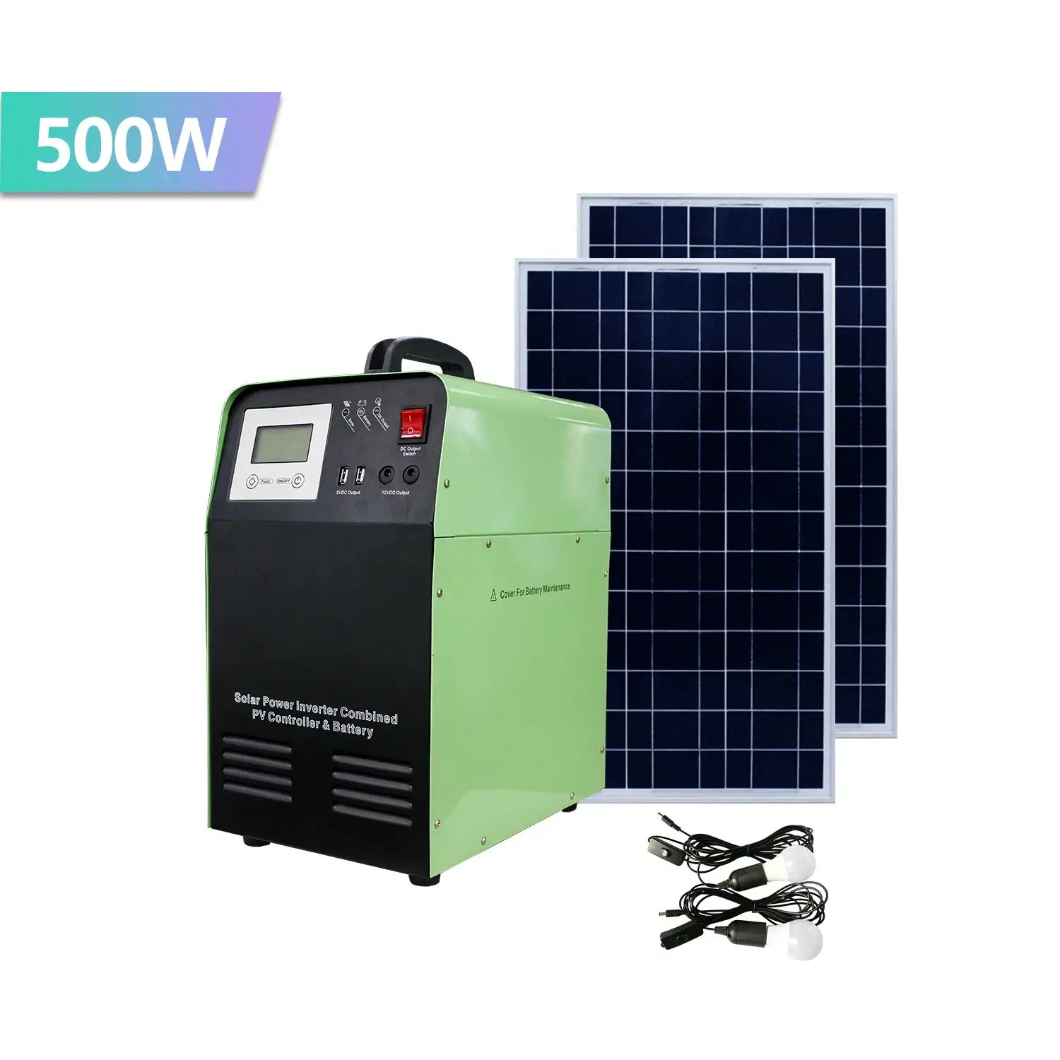 Giải pháp năng lượng mặt trời cho gia đình 500W, hệ thống điện AC/DC và sóng sine thuần