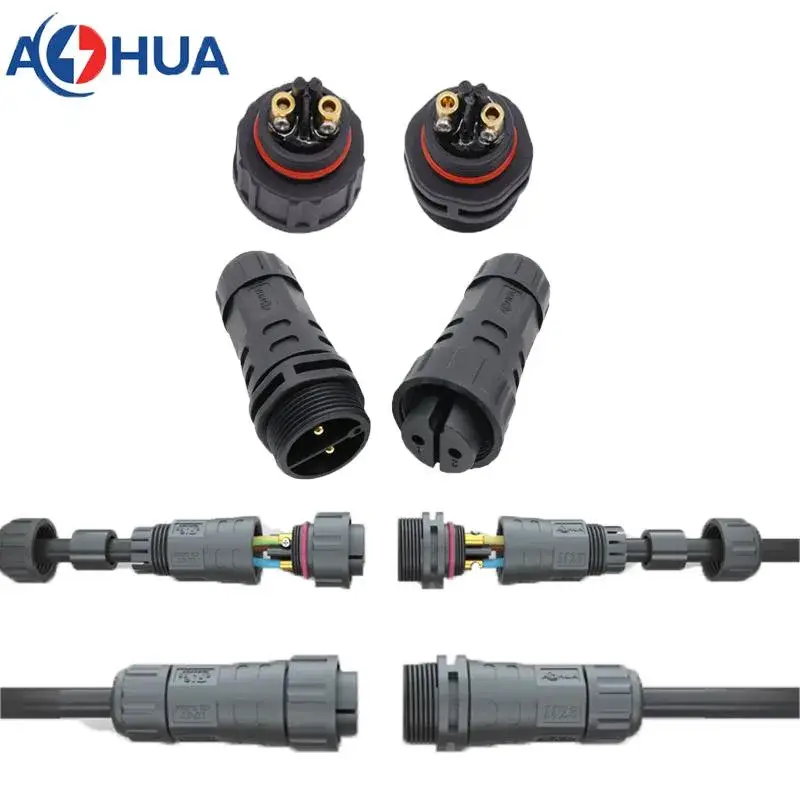 Đầu nối cáp Aohua M25 loại cố định bằng vít, chống nước IP68 300V nam điện 25A đến nữ dây nguồn