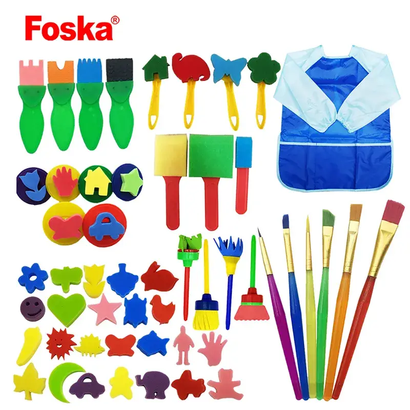 Bộ quà tặng Foska với bộ cọ bọt biển và áo mưa vẽ tranh, ngọt ngào và độc đáo