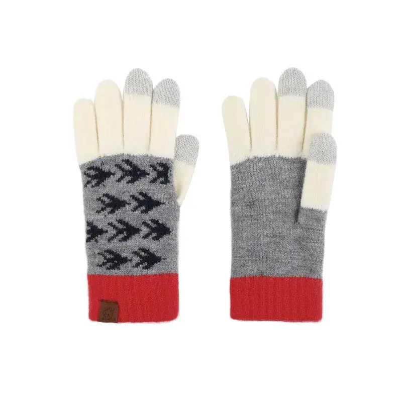 Găng tay mùa đông chất liệu nhung plus retro jacquard, thiết kế dệt kim và chức năng chạm màn hình