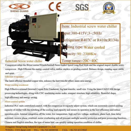 Máy làm lạnh nước kiểu mở và kiểu vít công suất 70kw