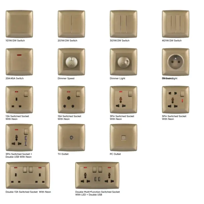 Abuk Vật Liệu Nhựa Tiêu Chuẩn Chung - Sản Phẩm Công Tắc và Ổ Cắm Tường Hiện Đại 3pin