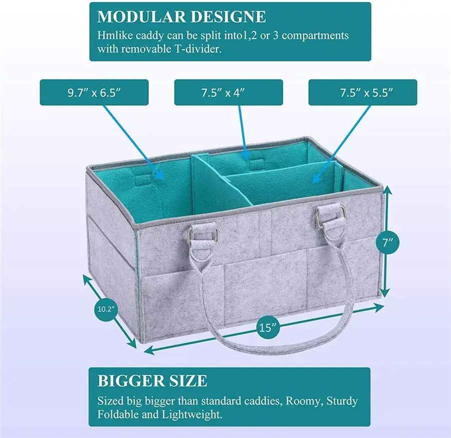 Giỏ đựng tã cho bé sơ sinh từ chất liệu felt RPET di động, tiện lợi dùng để tổ chức đồ đạc và giỏ tắm cho bàn thay đồ, xe hơi, nursery