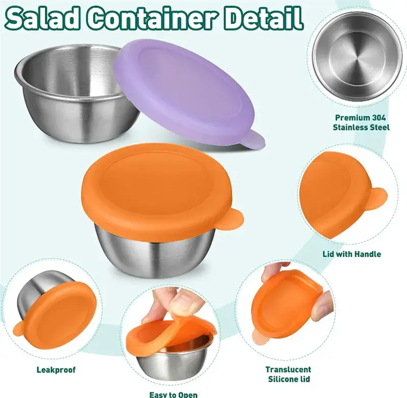 Bình salad chất liệu thép không gỉ với nắp silicone và logo tùy chỉnh
