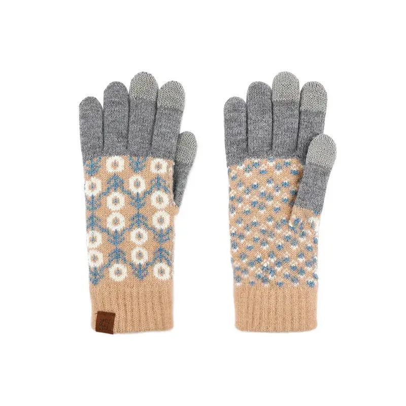 Găng tay mùa đông chất liệu nhung plus retro jacquard, thiết kế dệt kim và chức năng chạm màn hình
