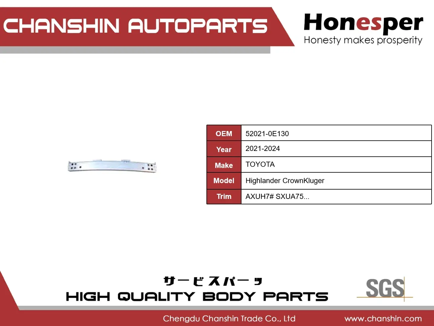 Phụ tùng ô tô bán buôn: phụ kiện kim loại gia cố cản trước cho Toyota Highlander Crown Kluger 52021-0e130 Axuh
