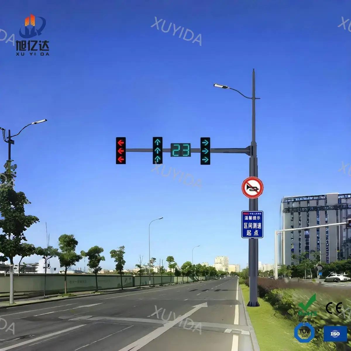 Cột tín hiệu giao thông dạng cantilever hình bát giác với đường sơn tĩnh điện và lớp mạ kẽm nóng