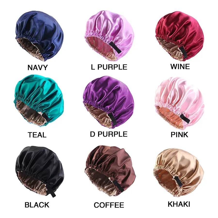Mũ ngủ satin bán buôn hai lớp, dây đàn hồi điều chỉnh với logo tùy chỉnh - Sản phẩm chất lượng cao