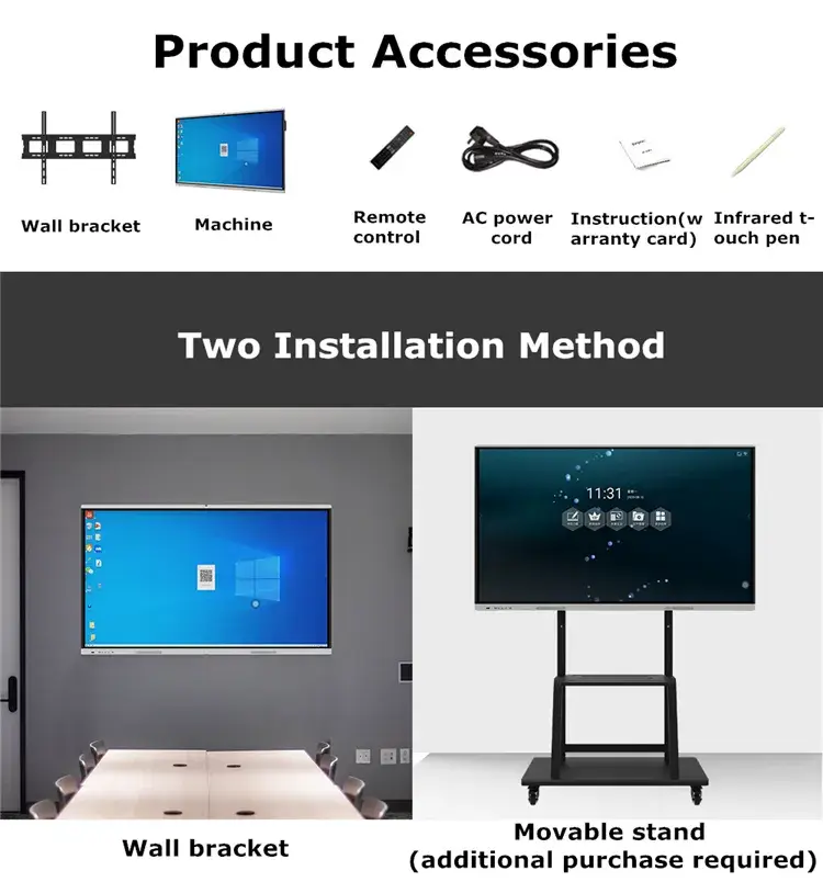 65 ~ 100 Inch Bảng trắng tương tác cảm ứng đa điểm hồng ngoại với Camera và Microphone - Màn hình LCD UHD 4K Tất cả trong một cho Hội nghị & Lớp học