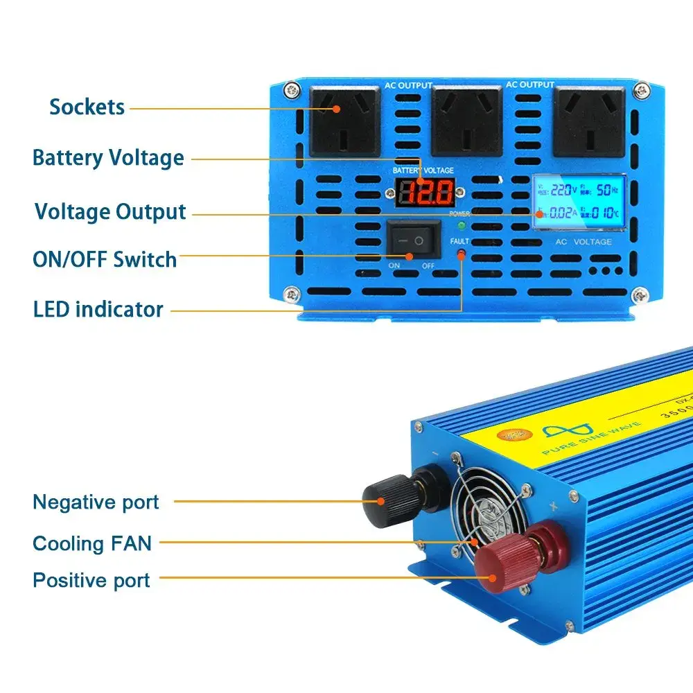 Vận hành liên tục của bộ biến tần Evergrn 3kw 3000W 3500W 7000W với ổ cắm Au 12V đến 220V