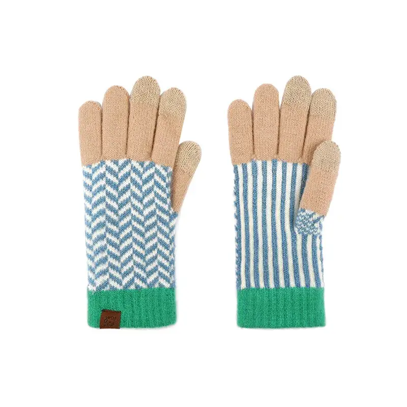 Găng tay mùa đông chất liệu nhung plus retro jacquard, thiết kế dệt kim và chức năng chạm màn hình