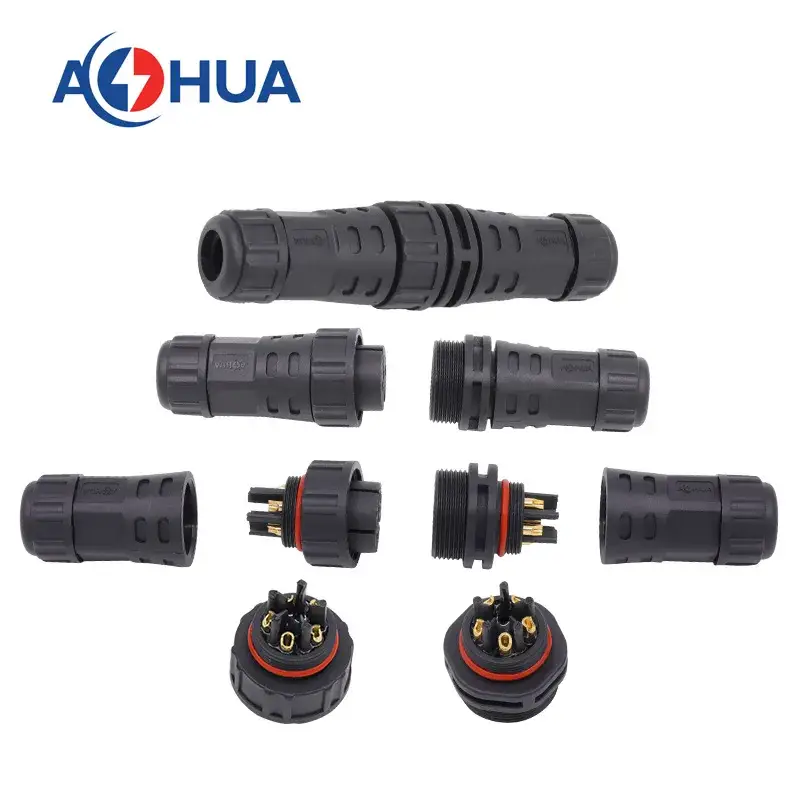Đầu nối cáp Aohua M25 loại cố định bằng vít, chống nước IP68 300V nam điện 25A đến nữ dây nguồn