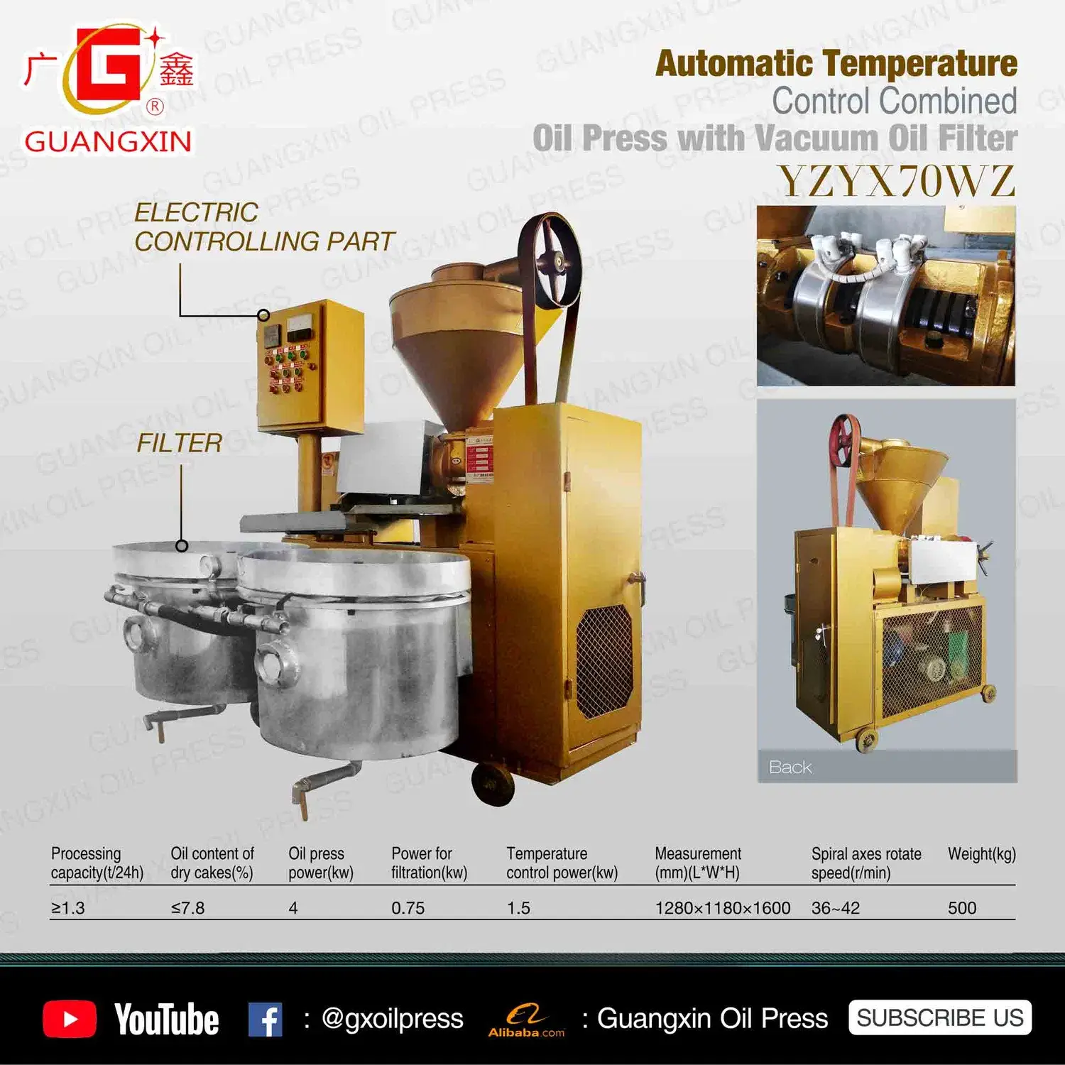 Máy ép dầu dùng cho hướng dương, dừa và đậu phộng của thương hiệu Mianyang Guangxin