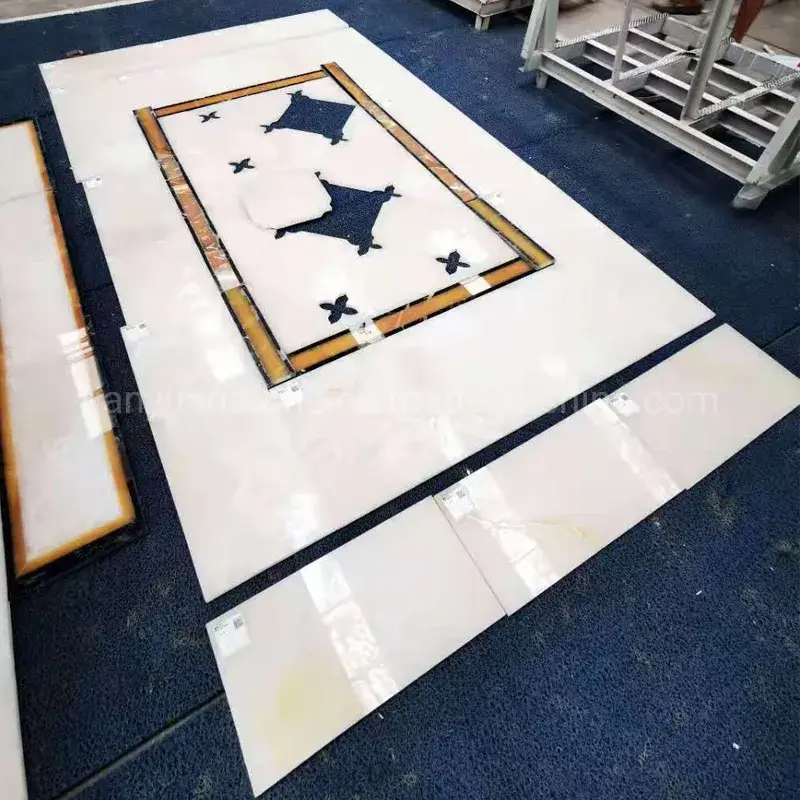 Phù điêu tường TV đá cẩm thạch inlay hiện đại, mặt đá onyx trắng tinh khiết - lựa chọn trang trí tường độc đáo
