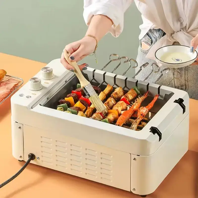 Máy nướng xiên tự động với công nghệ hiện đại, sử dụng lò nướng điện không gây khói cho không gian bếp