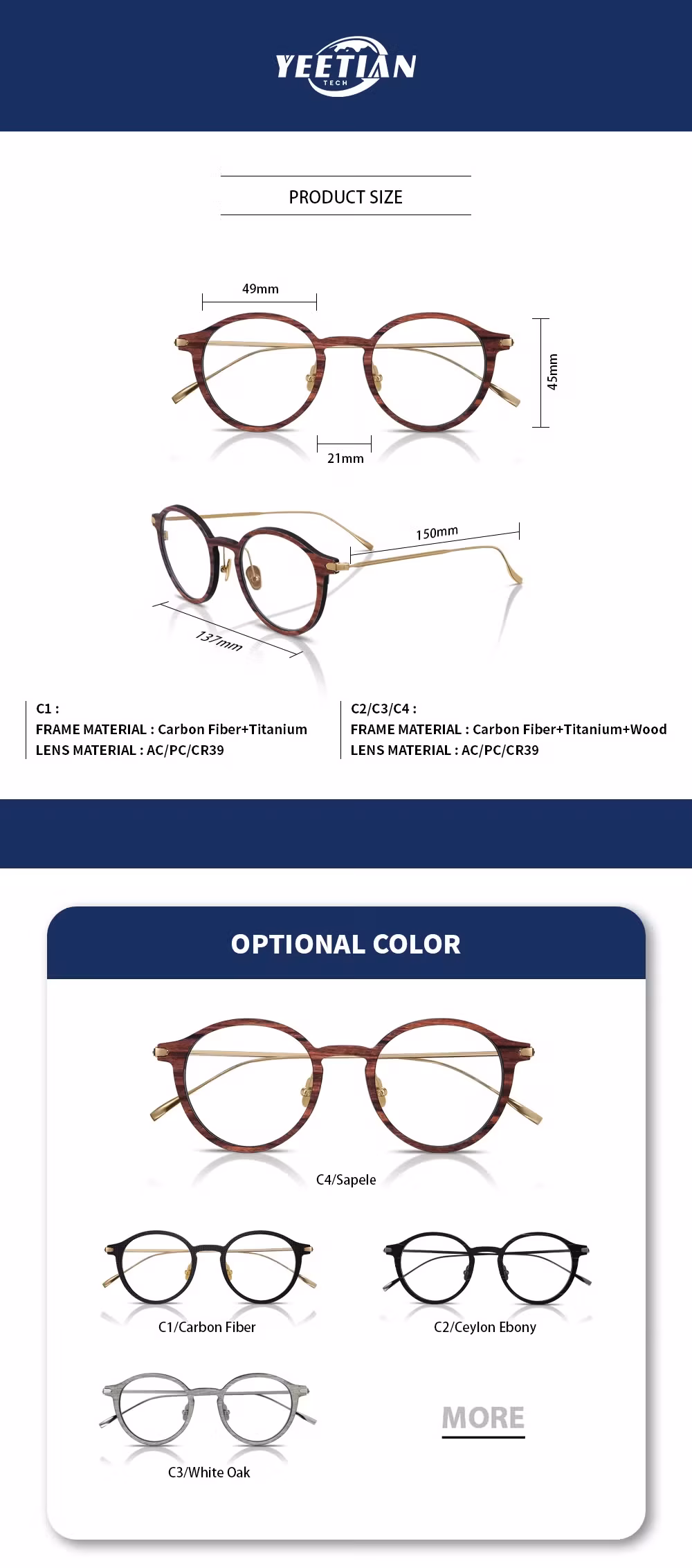 Kính mắt hình tròn unisex được thiết kế tùy chỉnh từ chất liệu carbon fiber vải titanium cao cấp của Yeetian hình ảnh 9-description