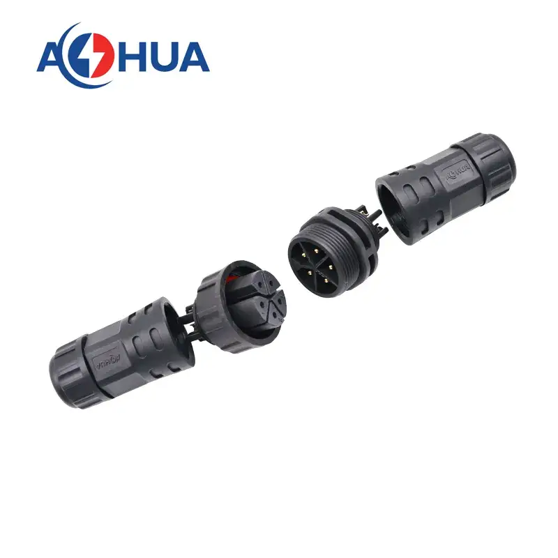 Đầu nối cáp Aohua M25 loại cố định bằng vít, chống nước IP68 300V nam điện 25A đến nữ dây nguồn