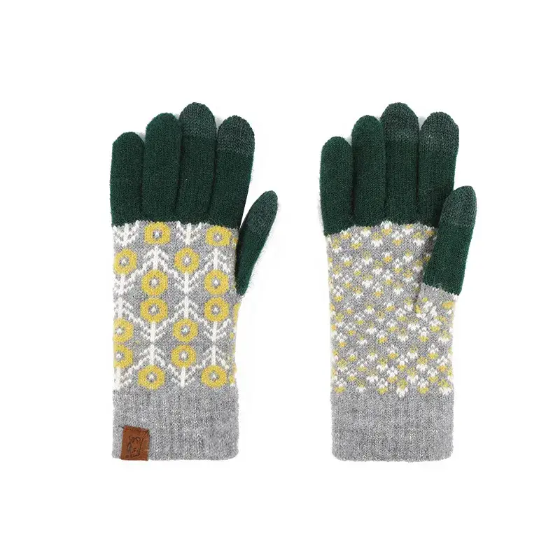 Găng tay mùa đông chất liệu nhung plus retro jacquard, thiết kế dệt kim và chức năng chạm màn hình