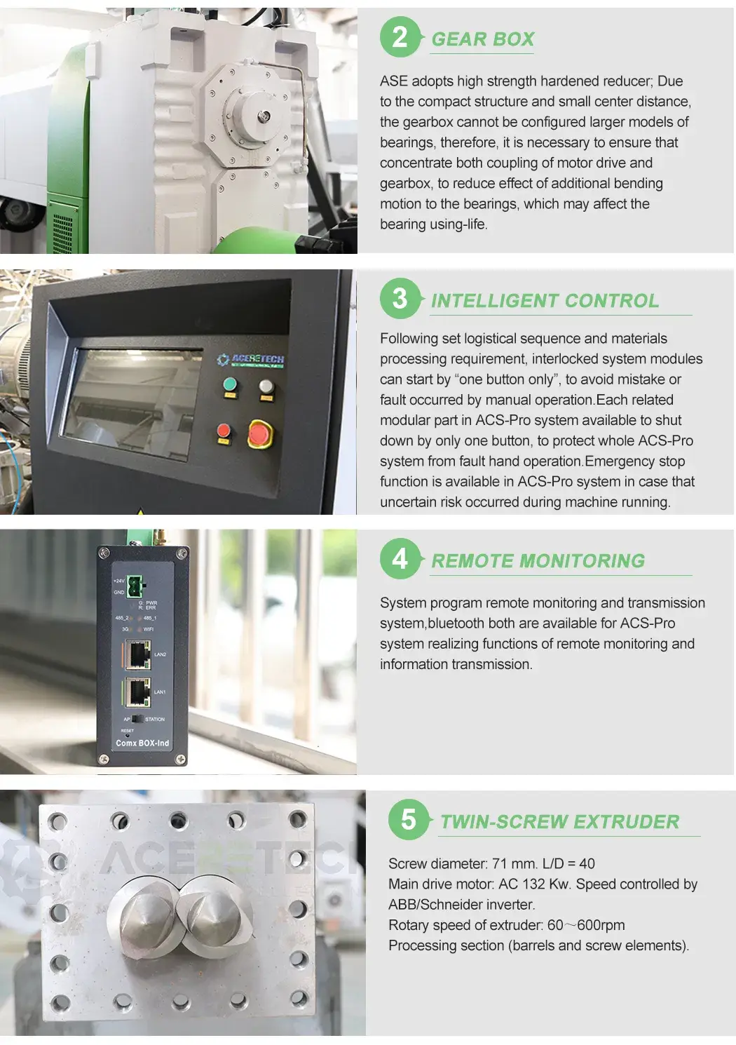 Máy tạo hạt chất lượng cao Aceretech CaCO3 cho nguyên liệu tái chế nhựa bị nghiền hình ảnh 15-description