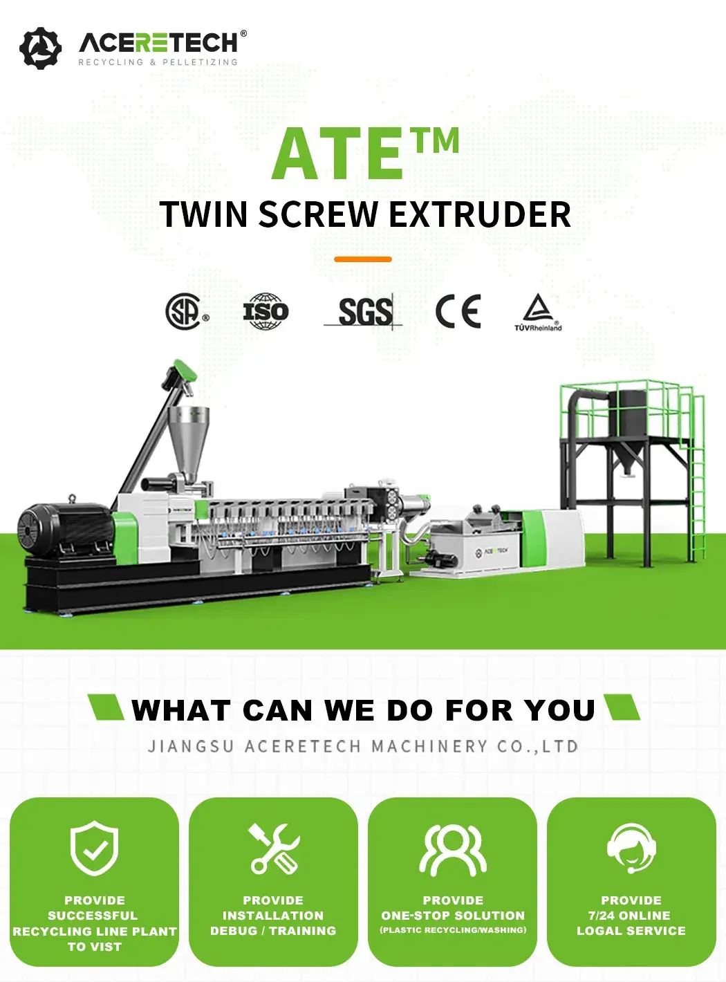 Máy tạo hạt chất lượng cao Aceretech CaCO3 cho nguyên liệu tái chế nhựa bị nghiền hình ảnh 20-description