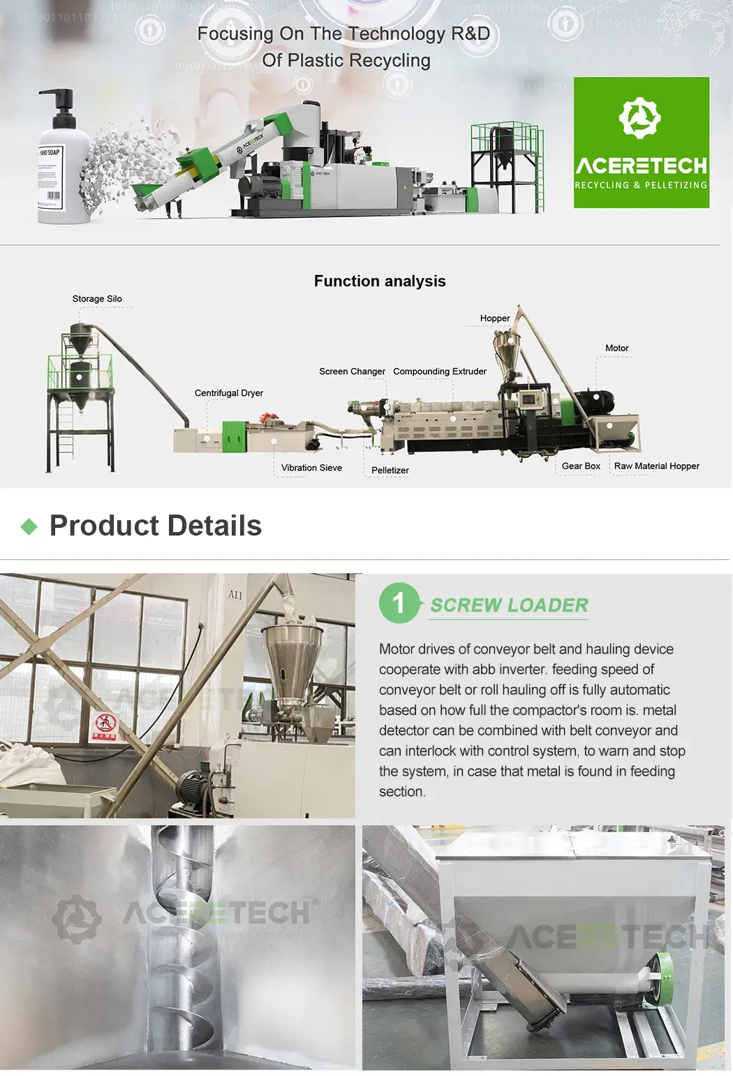 Máy tạo hạt chất lượng cao Aceretech CaCO3 cho nguyên liệu tái chế nhựa bị nghiền hình ảnh 14-description