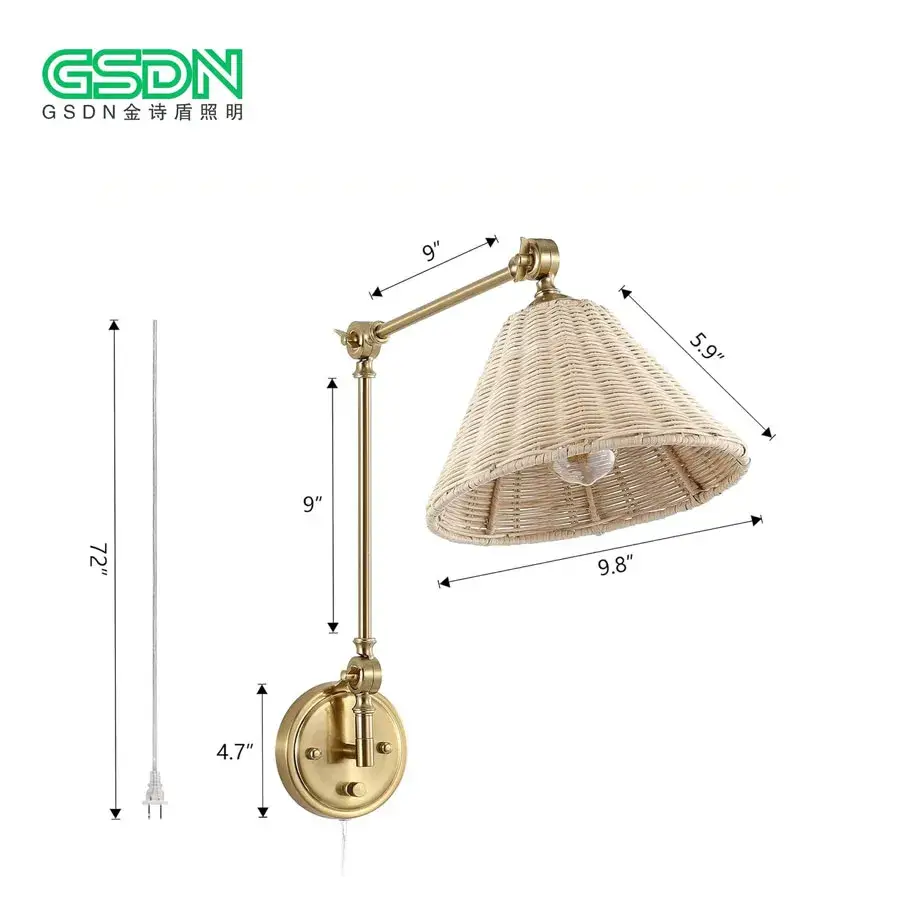 Đèn tường mây có tay điều chỉnh và chao đan tự nhiên