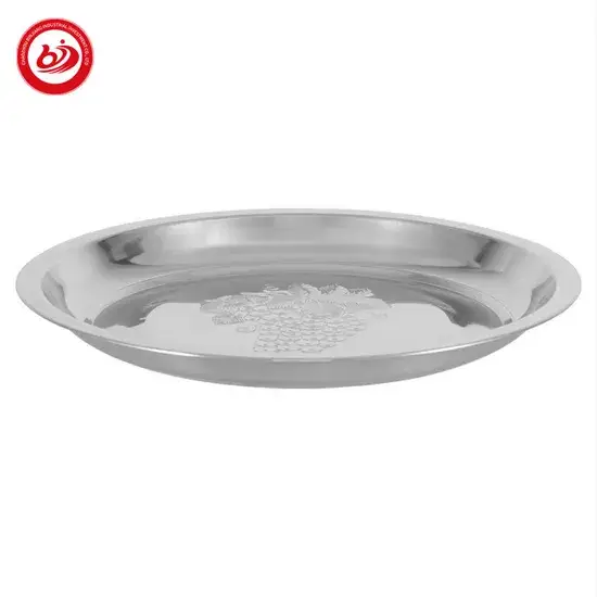 Mâm tròn họa tiết nho châu Phi Ấn Độ từ kim loại, khay phục vụ bằng thép không gỉ cho bữa ăn và thực phẩm