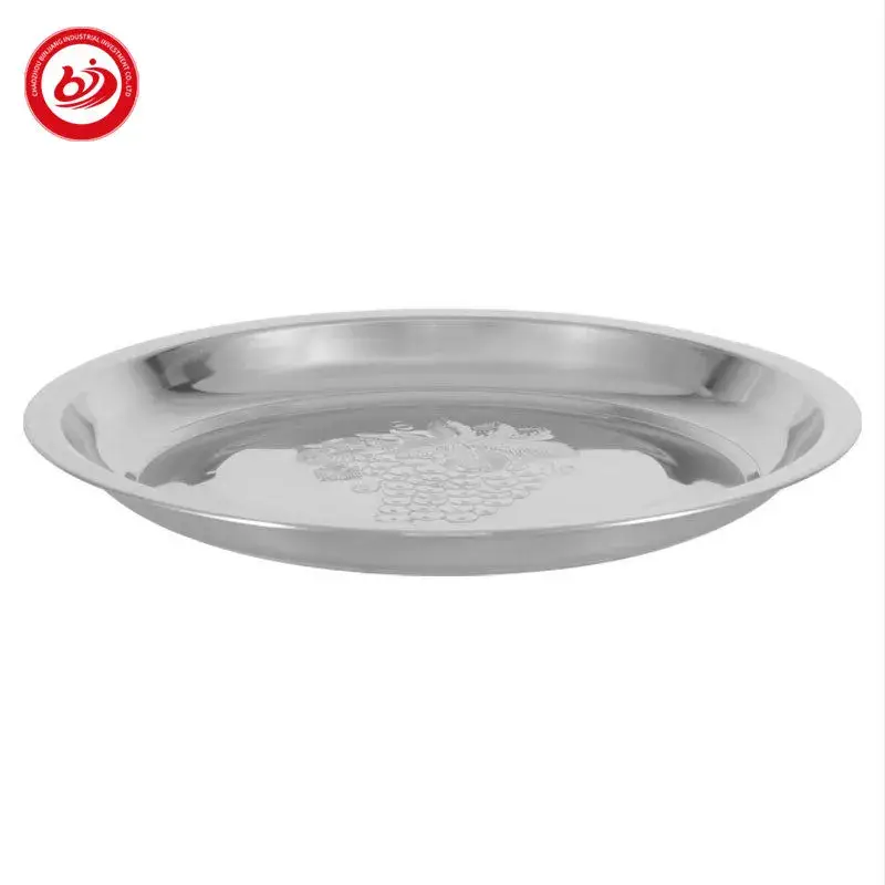 Mâm tròn họa tiết nho châu Phi Ấn Độ từ kim loại, khay phục vụ bằng thép không gỉ cho bữa ăn và thực phẩm