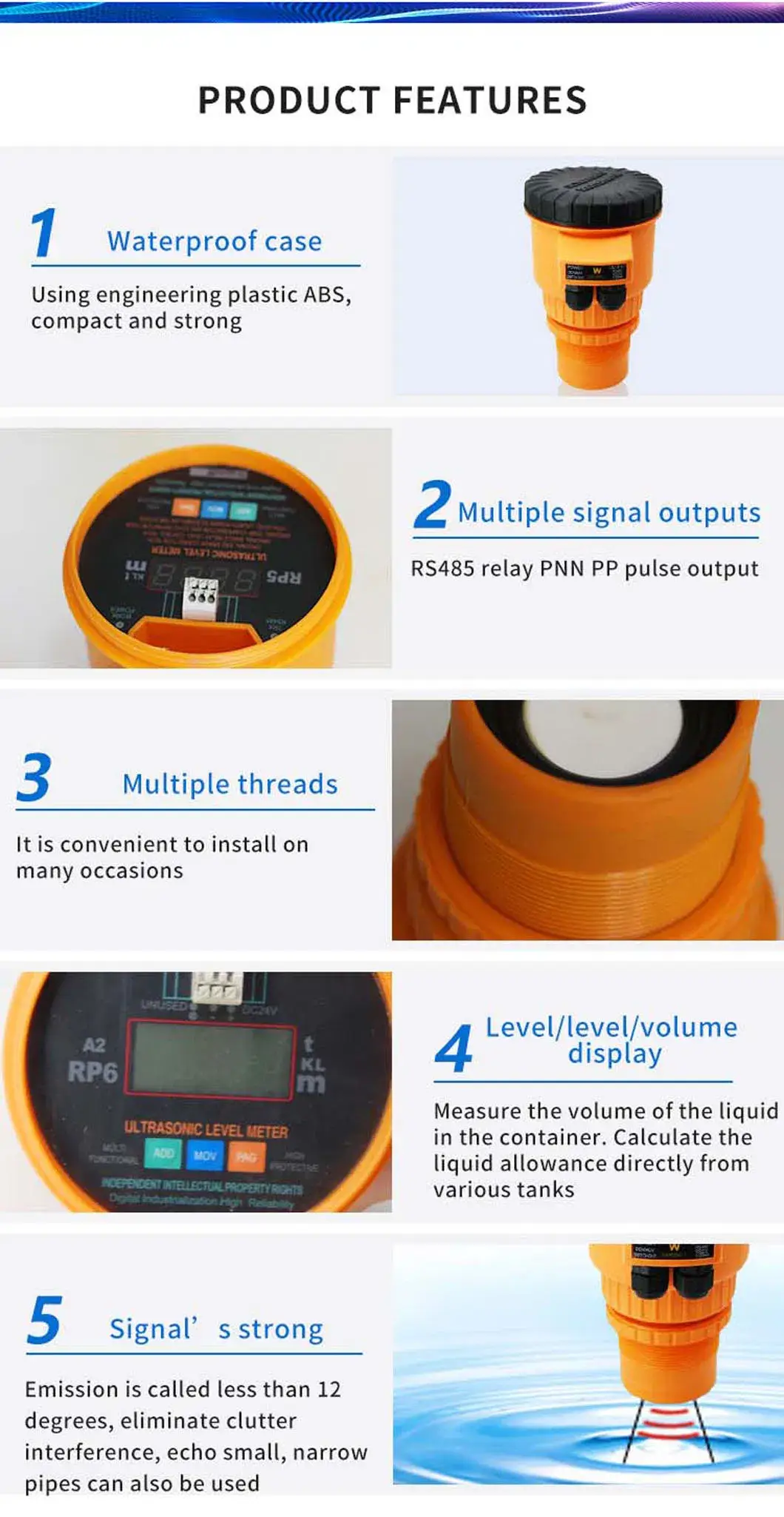 Công cụ cảm biến độ sâu nước không tiếp xúc Atech Liquid Tank Receiver Transmitter RS485 - Tăng cường hiệu suất đo lường hình ảnh 13-description