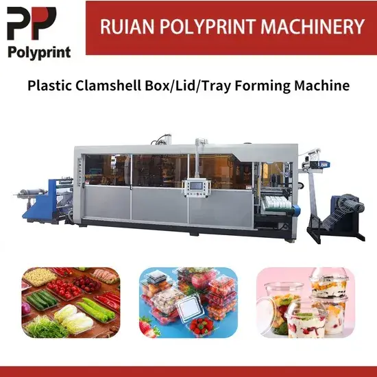 Máy tự động làm hộp đựng thực phẩm nhựa, sử dụng cho khay trứng, cốc và thùng chứa đựng thực phẩm hình ảnh 1-description