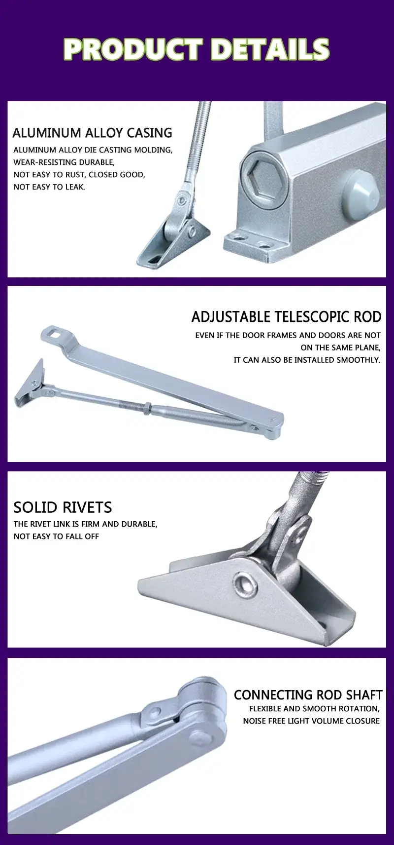 Cửa đóng tự động điều chỉnh với hai mức tốc độ an toàn, phù hợp cho trọng lượng từ 15-150kg hình ảnh 13-description