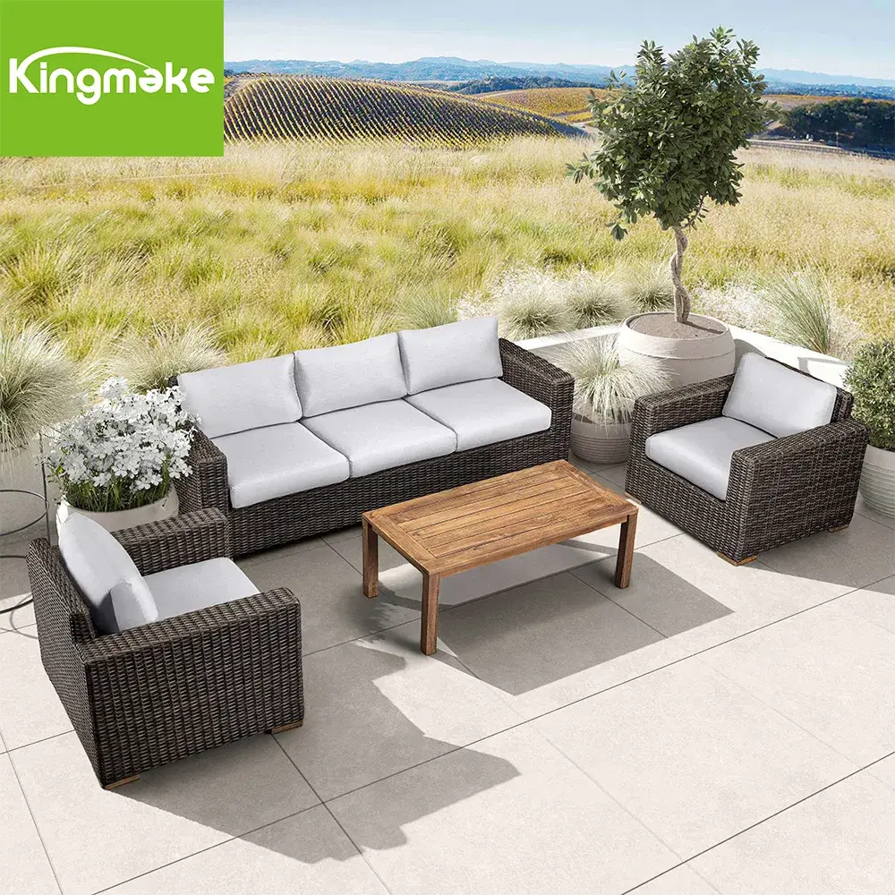 Bộ Ghế Sofa Ngoại Thất từ Rattan Dệt Tại Sân Vườn, Gồm 4 Món hình ảnh 17-description