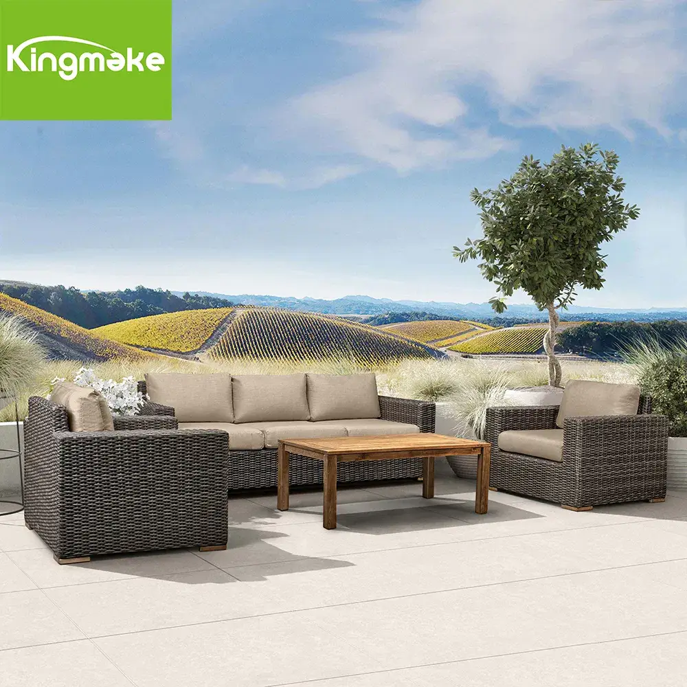 Bộ Ghế Sofa Ngoại Thất từ Rattan Dệt Tại Sân Vườn, Gồm 4 Món hình ảnh 21-description