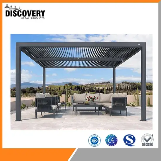 Mái hiên ngoại thất nhôm louver tự động tiết kiệm điện với đèn LED, tạo không gian sống ngoại thất cao cấp