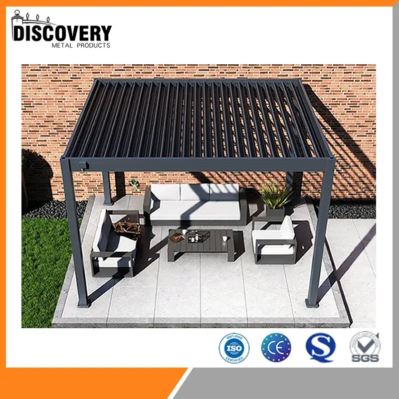Mái hiên ngoại thất nhôm louver tự động tiết kiệm điện với đèn LED, tạo không gian sống ngoại thất cao cấp