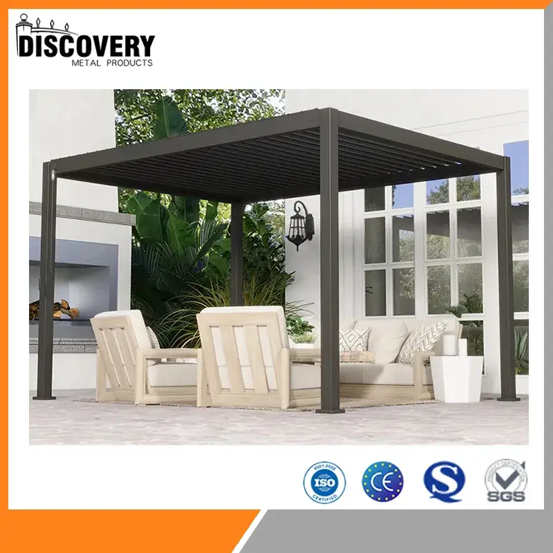 Mái hiên ngoại thất nhôm louver tự động tiết kiệm điện với đèn LED, tạo không gian sống ngoại thất cao cấp