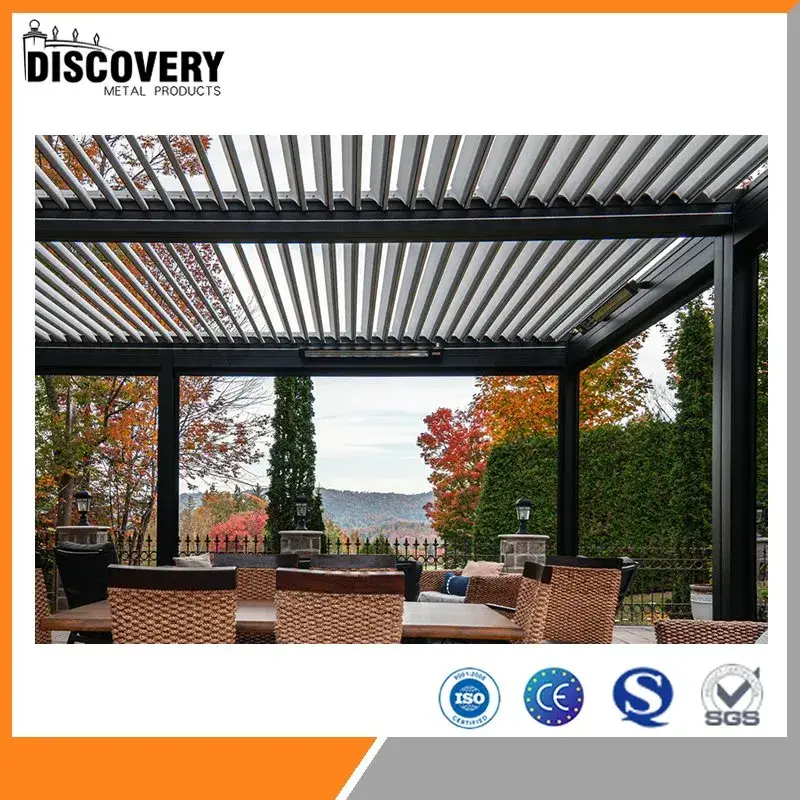 Mái hiên ngoại thất nhôm louver tự động tiết kiệm điện với đèn LED, tạo không gian sống ngoại thất cao cấp