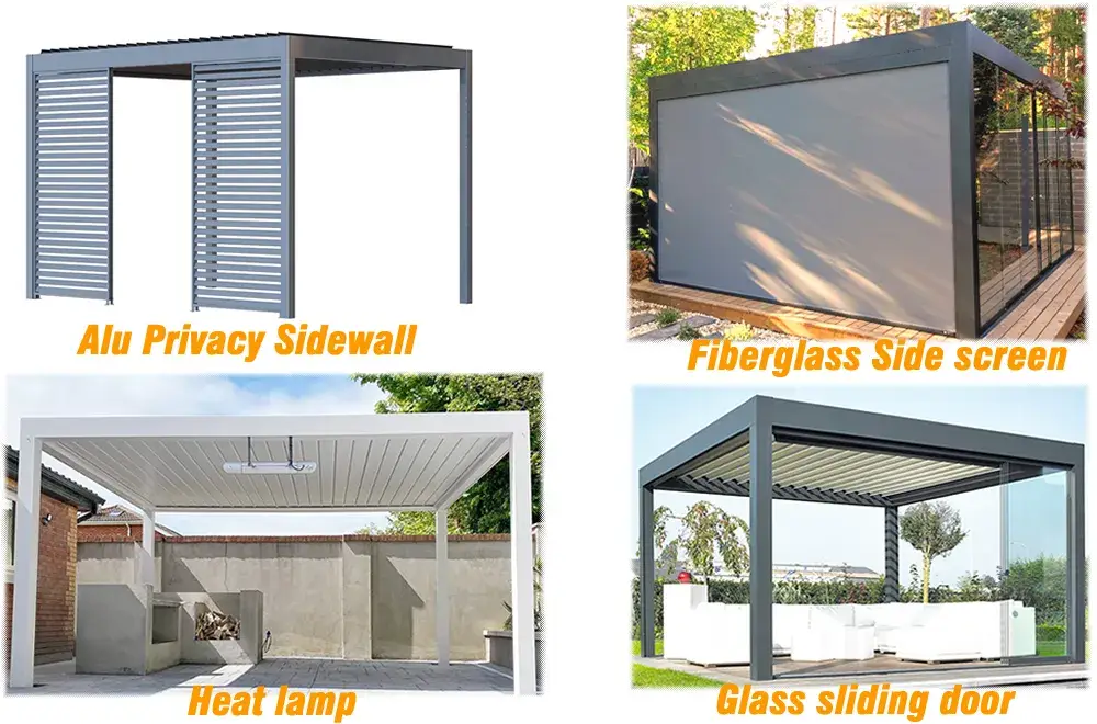 Mái hiên ngoại thất nhôm louver tự động tiết kiệm điện với đèn LED, tạo không gian sống ngoại thất cao cấp hình ảnh 15-description
