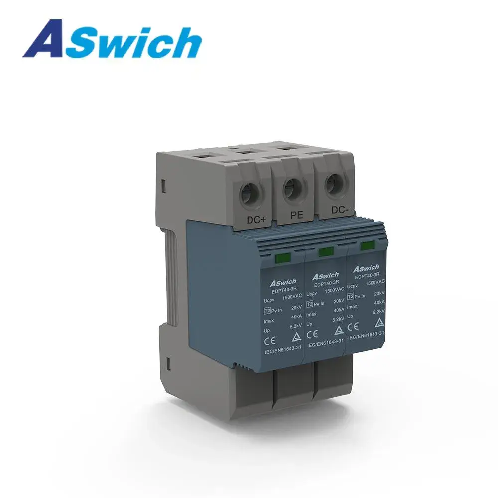 Thiết bị chống sét CE TUV DC lớp I+II Type1+2 600/1000/1200/1500V cho hệ thống 2/3 pha
