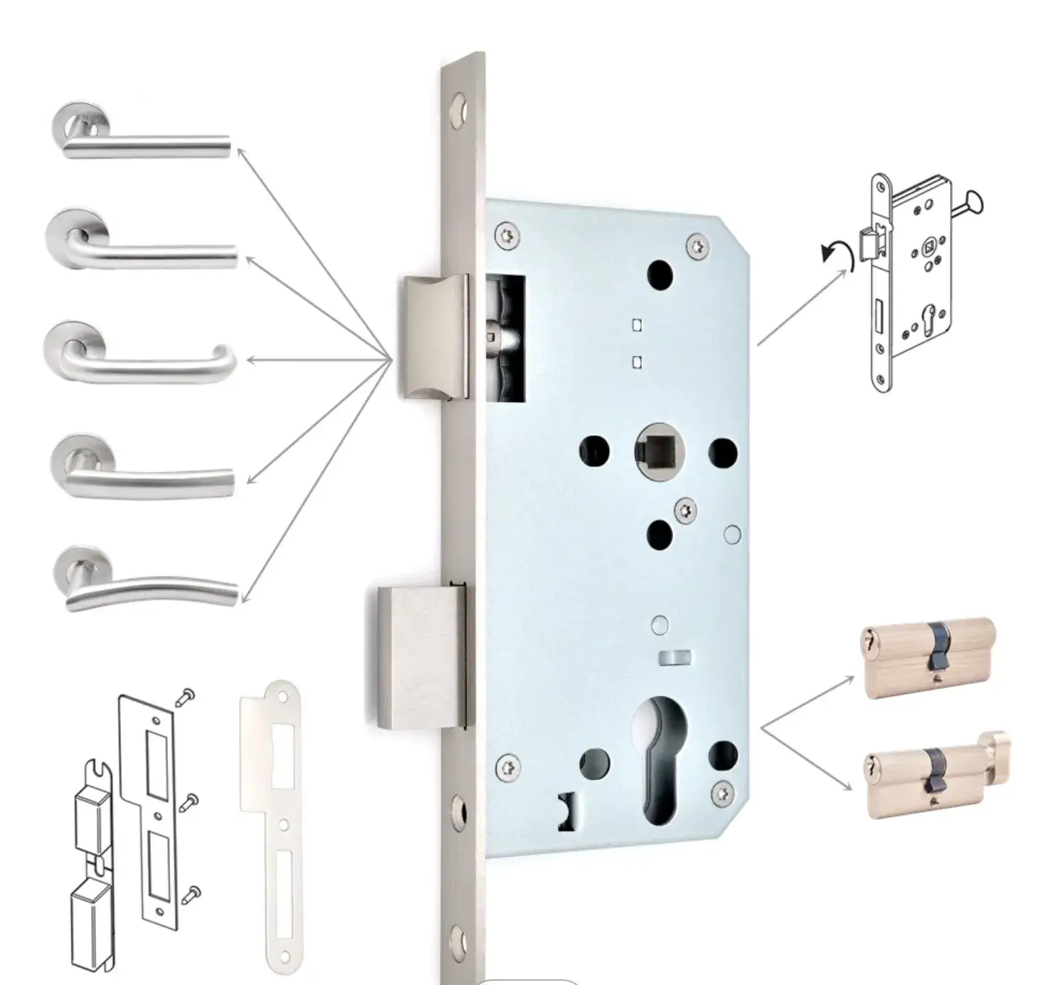 Khóa tay cửa nội thất thép không gỉ, thiết kế hiện đại và độ bền cao