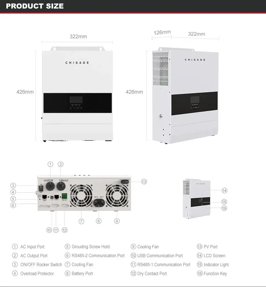 Bộ điều khiển MPPT Inverter Năng lượng Mặt trời Chisage Top 48V dung lượng 3kw cho hệ thống off Grid hình ảnh 15-description