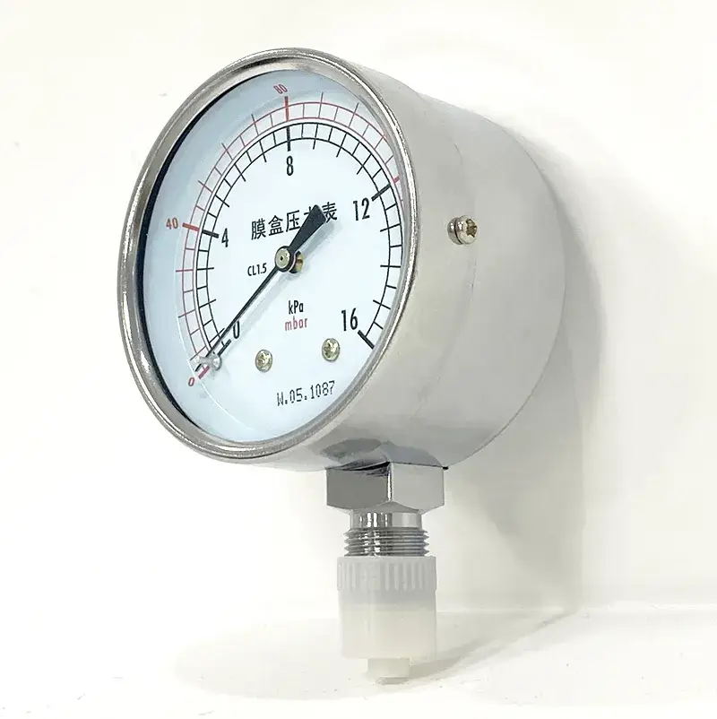 Vỏ thép mạ chrome, các bộ phận ướt bằng đồng, đồng hồ đo áp suất vi mô áp suất thấp cho ứng dụng đo lường chính xác