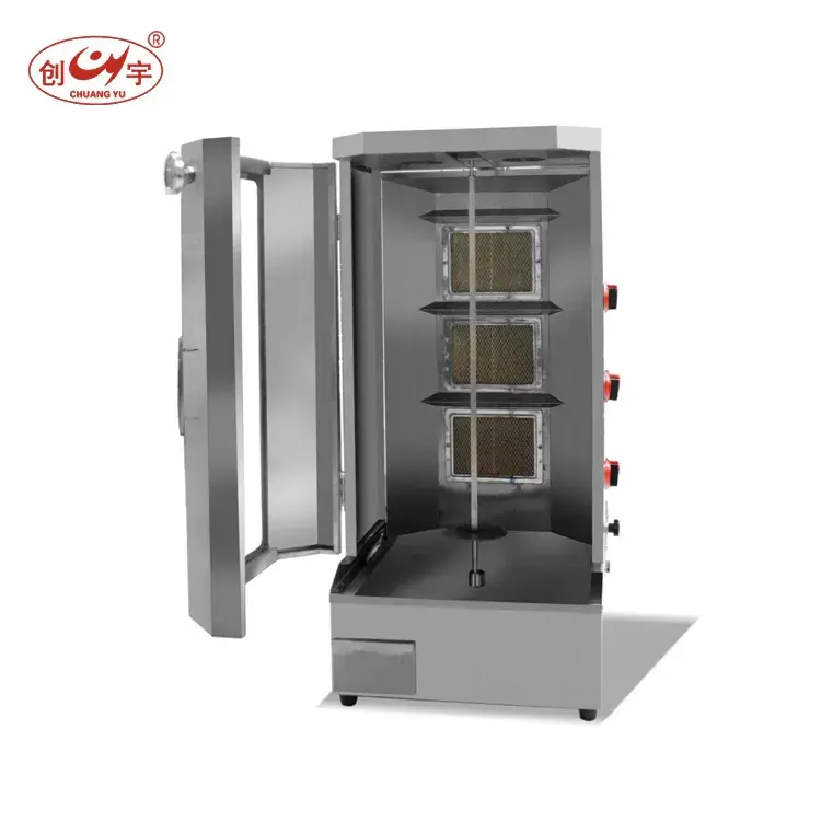 Máy nướng gyros bằng thép không gỉ điện gas Chuangyu: Sản phẩm chất lượng cao với phân phối nhiệt đều, phục vụ cho mục đích thương mại