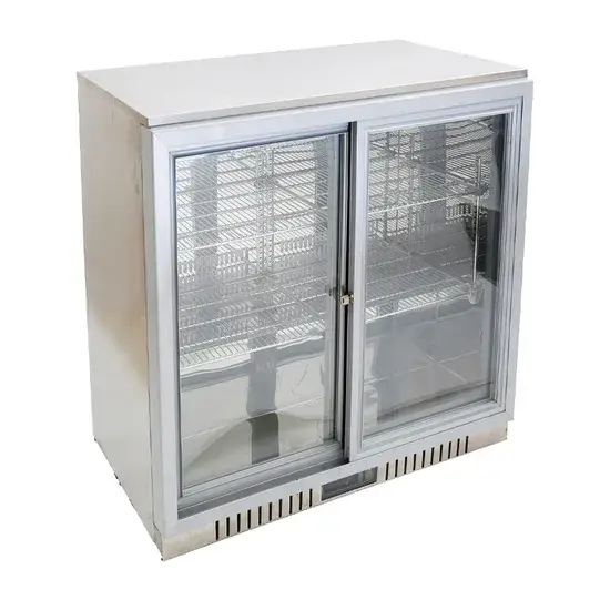 Bộ bình sữa làm mát thanh đen bằng thép không gỉ hai cửa thương mại với đèn LED
