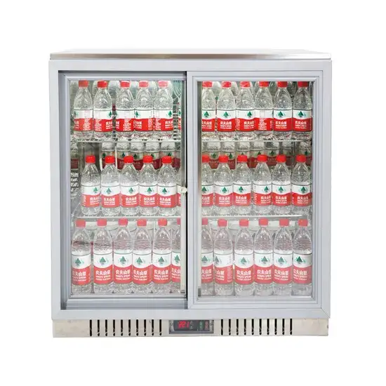 Bộ bình sữa làm mát thanh đen bằng thép không gỉ hai cửa thương mại với đèn LED